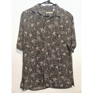 Batik Bay Shirt Adult M Black Geometric 100% Rayon Silk Hawaiian Tropical Mens